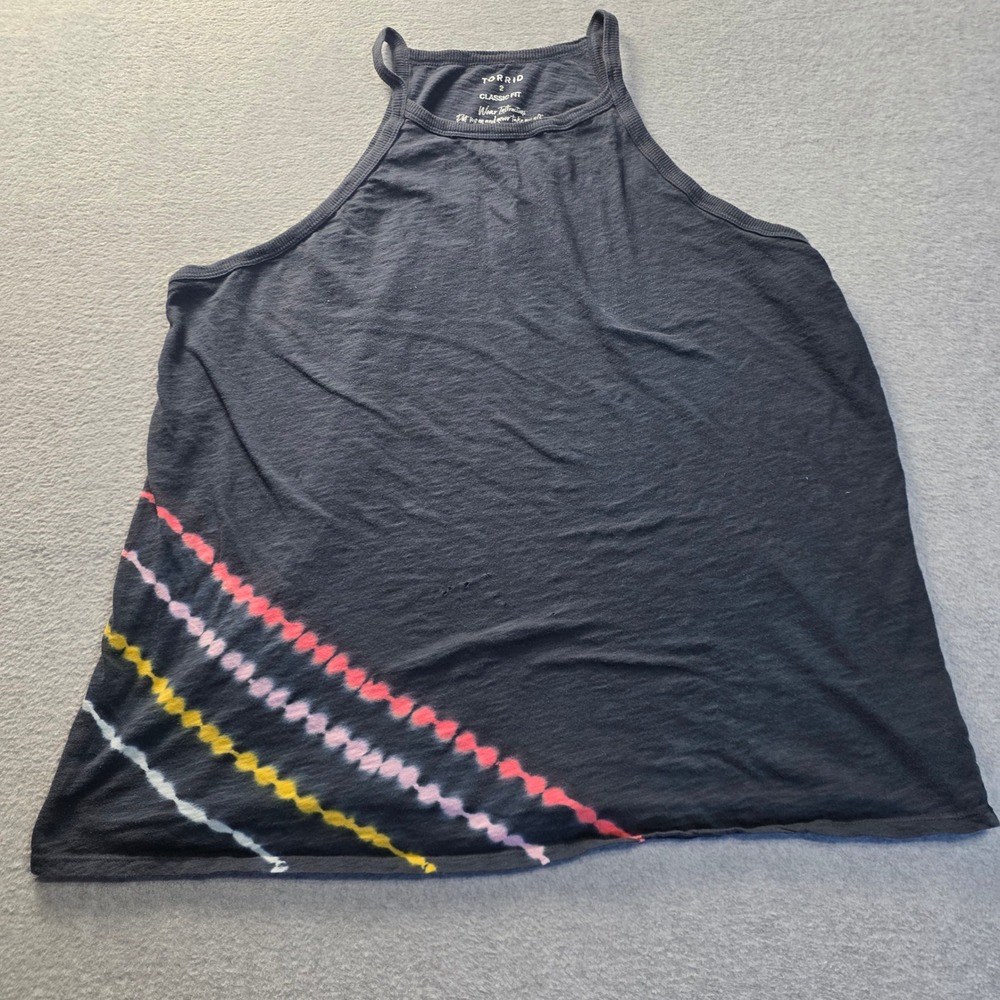 Torrid Womens 2 Gray High Neck Tank Top Rainbow Tie Dye Stripe Classic Fit
